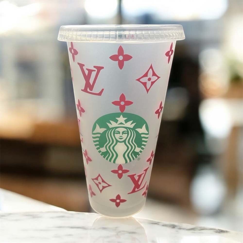 Starbucks cold drink tumbler cup pink customized LV